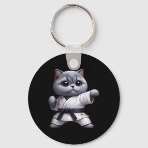 Chaveiro Gato Engraçado Shorthair Britânico Vestindo Karate