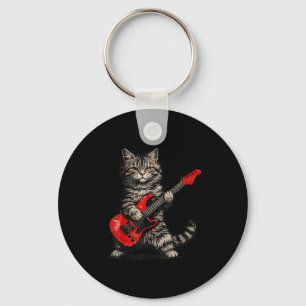 Chaveiro Gato engraçado tocando guitarra rock and roll home