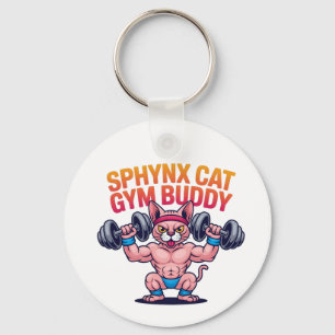 Chaveiro Gato Esfinge Musculoso Parceiro de Academia Cartoo