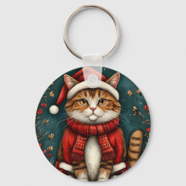 Chaveiro Gato Festivo Vestindo Santa Hat e Scarf
