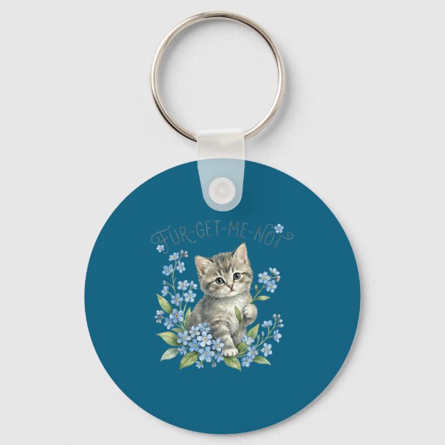 Chaveiro Gato fofo &amp; flores presente fur-get-me-not mul (Frente)