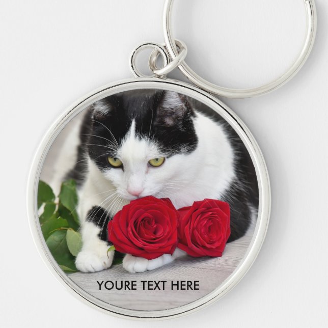 Chaveiro Gato fofo com a rosa vermelha (Frente)
