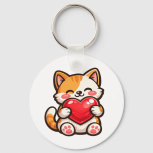 Chaveiro Gato Fofo Coração – Gato Kawaii Abraçando Coração