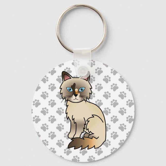 Chaveiro Gato Fofo de Casca de Tartaruga Birman / Ragdoll & (Frente)