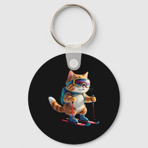 Chaveiro Gato Fofo de Esqui Presente Divertido de Esportes
