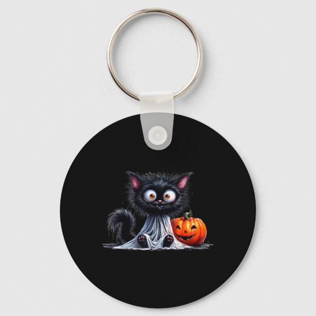 Chaveiro Gato Fofo Kitty Fantasma Halloween Abóbora Preta (Frente)