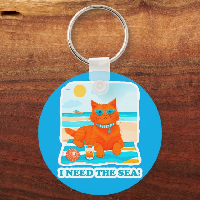 Chaveiro Gato Ginge na Praia Preciso do Mar Verão (Verso)