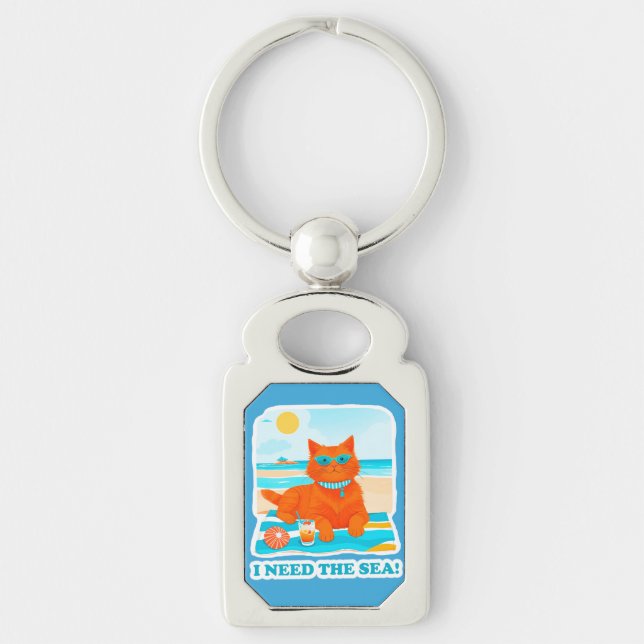Chaveiro Gato Ginger na Praia Eu Preciso do Mar Verão (Frente)