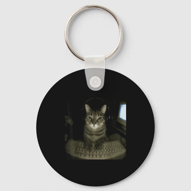 Chaveiro Gato Hacker Meme Engraçado Computador Gatinho Game (Frente)