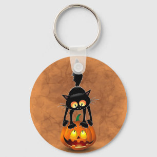 Chaveiro Gato Halloween Caricatura Assustada na Pumpkin