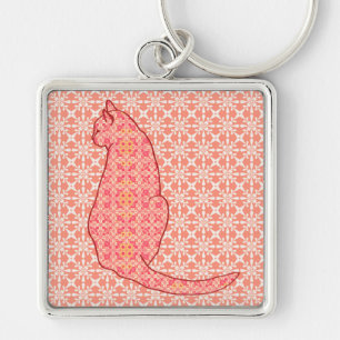 Chaveiro Gato japonês - Batik alaranjado coral
