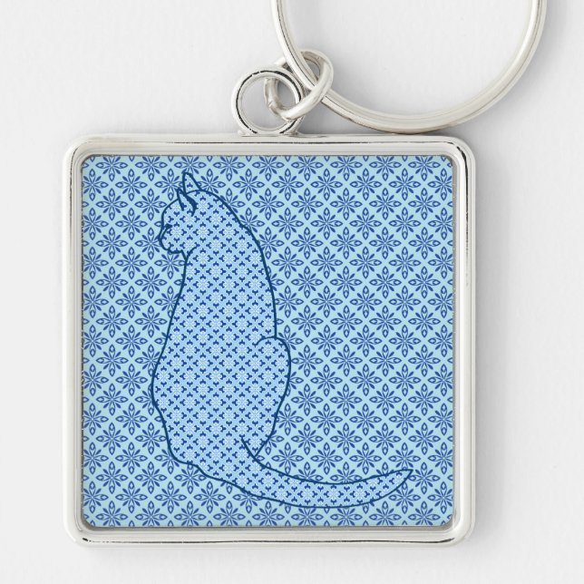 Chaveiro Gato Japonês - Blue Kimono Impressão (Frente)
