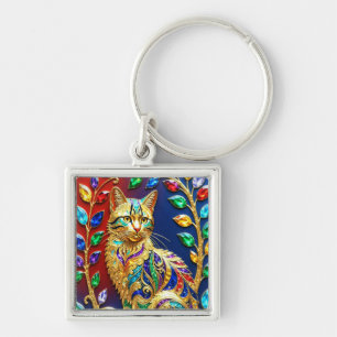 Chaveiro Gato Joia Real – Arte de Luxo Multicolor