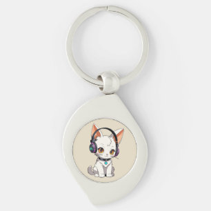 Chaveiro Gato Kawaii Adorável de Fones de Ouvido