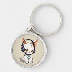 Chaveiro Gato Kawaii Adorável de Fones de Ouvido