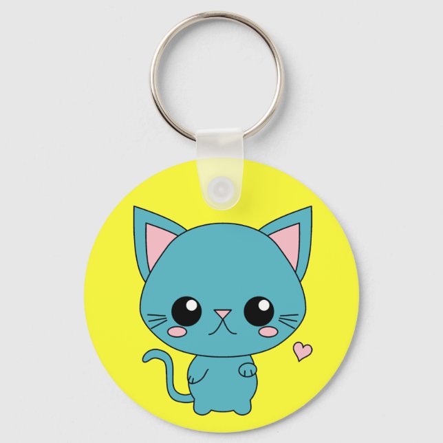 Chaveiro Gato Kawaii Azul-Cinto (Frente)