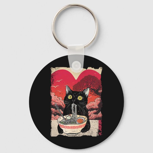 Chaveiro Gato Kawaii Comendo Macarrão Ramen É Meu Valent (Frente)