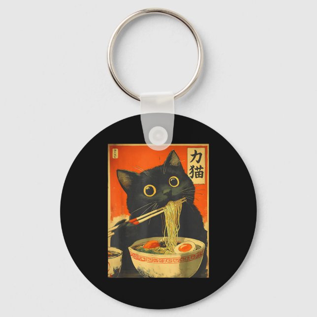 Chaveiro Gato Kawaii Comendo Macarrão Ramen Presente Divert (Frente)