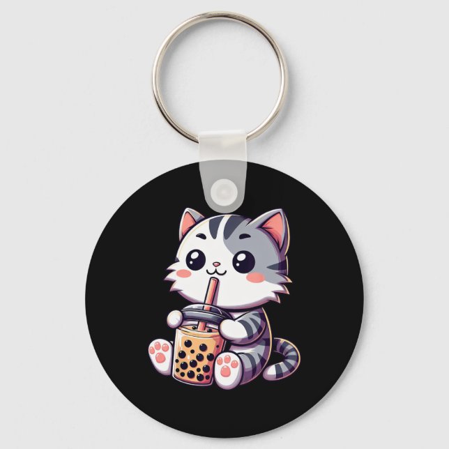 Chaveiro Gato Kawaii Gato Bonita Bolha Leite Chá Anime Neko (Frente)