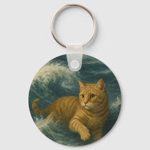 Chaveiro       Gato Laranja Corajoso Montando Ondas do Ocea