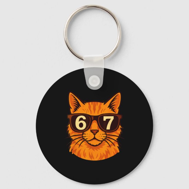 Chaveiro Gato Laranja Engraçado Sungles 67 Seis Sete Meme  (Frente)