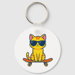 Chaveiro Gato Legal de Skate Usando Óculos de Sol Cartoon