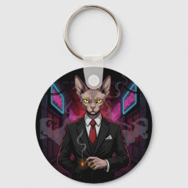 Chaveiro Gato Mafioso Sphynx em Estilo Neon Noir