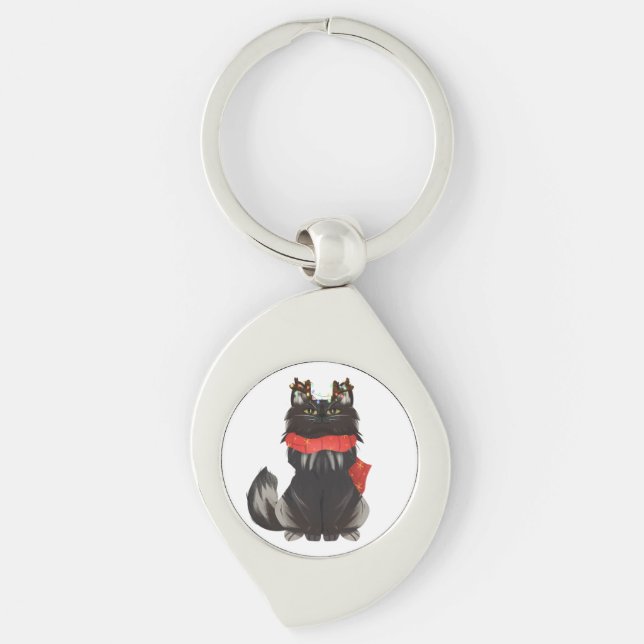 Chaveiro Gato Maine Coon com Decorações de Natal (Frente)