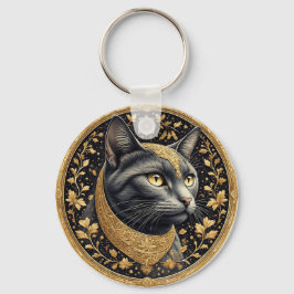 Chaveiro Gato Majestoso com Detalhes Florais Dourados Ornam