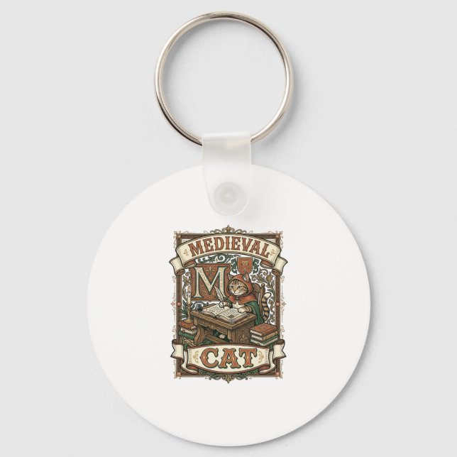 Chaveiro Gato Medieval Manuscrito Medieval Vintage (Frente)