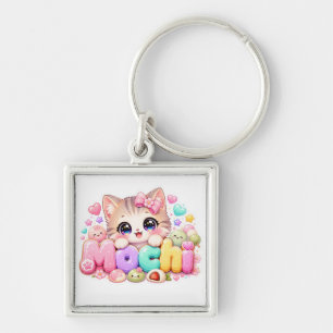 Chaveiro Gato Mochi Kawaii Fofo Nome Rosa Pastel Brilhante
