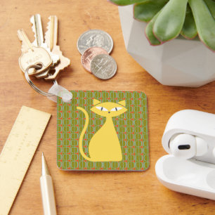 Chaveiro Gato Moderno do meio século em Padrão Geométrico