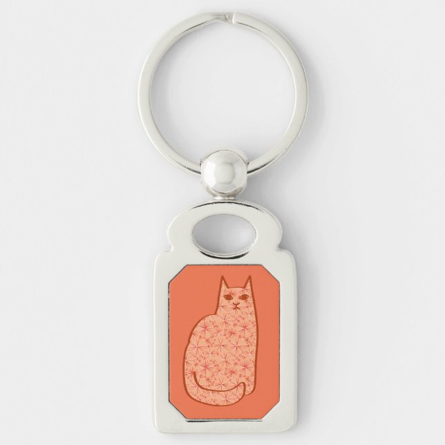 Chaveiro Gato Moderno do Século médio, Laranja Coral e Bran (Frente)