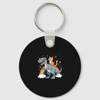 Chaveiro Gato Montando Dinossauro T-Rex Gatinho Arco-Íris D
