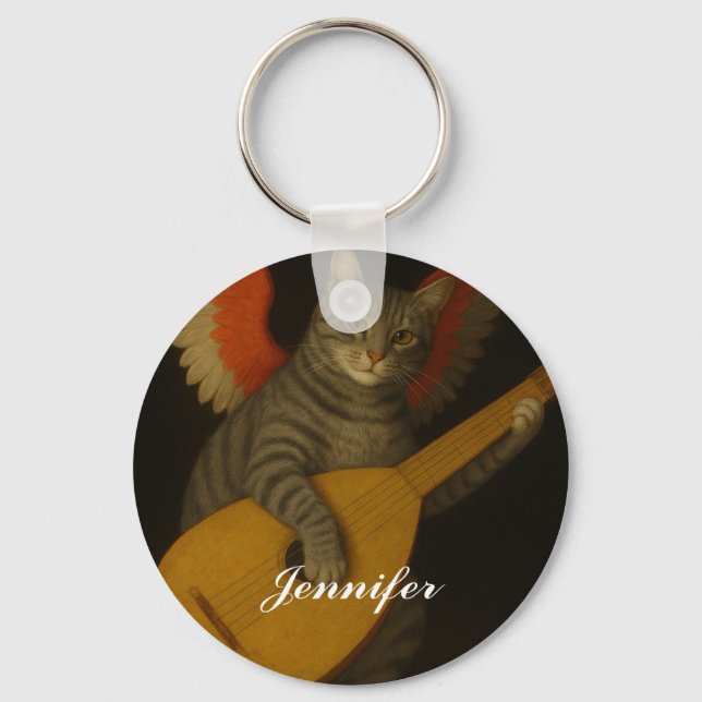 Chaveiro Gato Músico Alado Tocando Alaúde Arte (Frente)