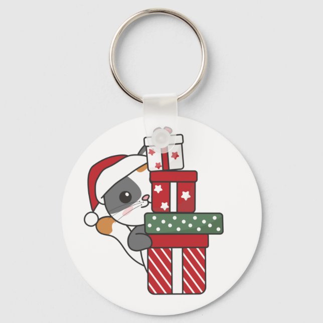 Chaveiro Gato Natal Presente Animais de inverno Gatos Chave (Frente)