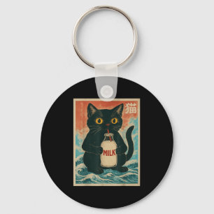 Chaveiro Gato Negro Beba Leite Carton Anime Japonês Engraça