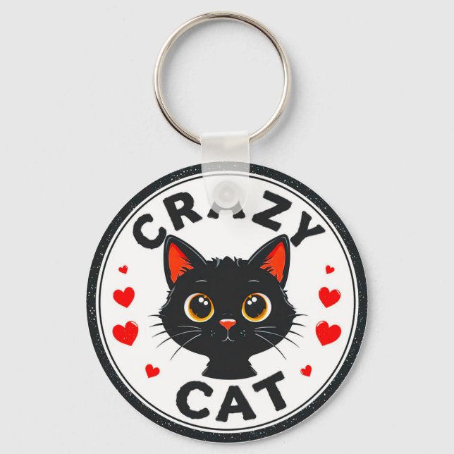 Chaveiro Gato Negro Bonito com Corações (Frente)