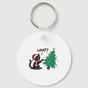 Chaveiro Gato Negro Engraçado Puxando Árvore De Natal Sobre