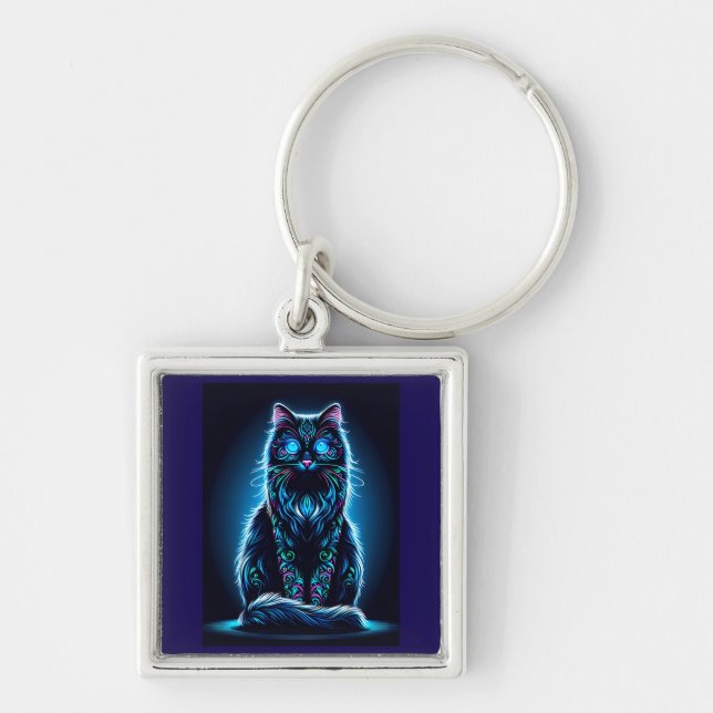 Chaveiro Gato Neon Fundo Vibrante-97948 (Frente)