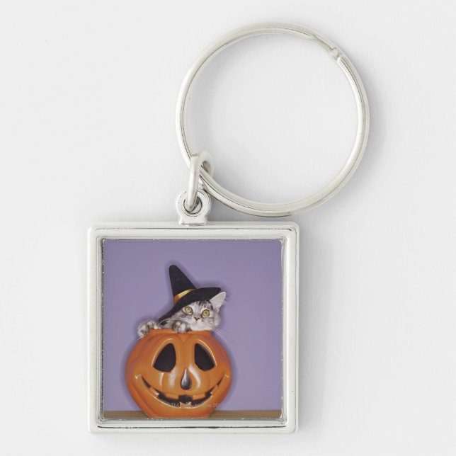 Chaveiro Gato no chapéu da bruxa dentro da abóbora (Frente)