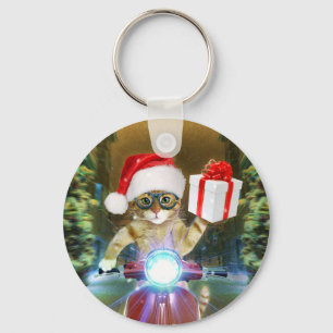 Chaveiro Gato no Papai Noel que entrega presente de Natal