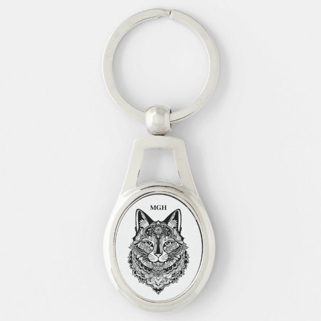 Chaveiro Gato Ornamental Monograma Personalizado (Frente)