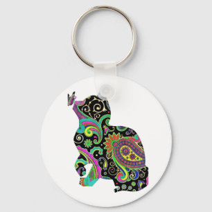 Chaveiro gato paisley e borboleta