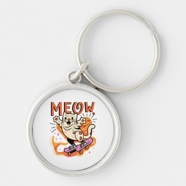 Chaveiro Gato Patinando Meow (Frente)