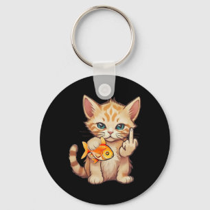 Chaveiro Gato Peixe Dourado Dedo F U É Meu Peixe Engraçado