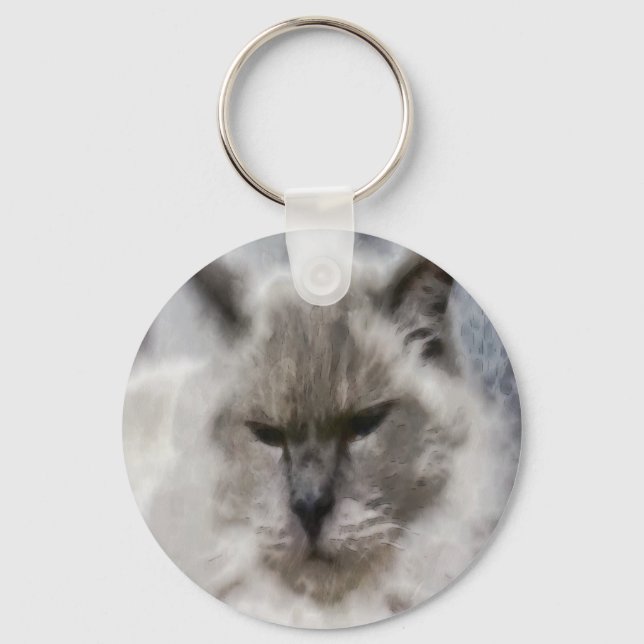Chaveiro Gato Persa Branco Em Aquarela (Frente)