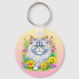 Chaveiro Gato Persa em Flores Personalizado