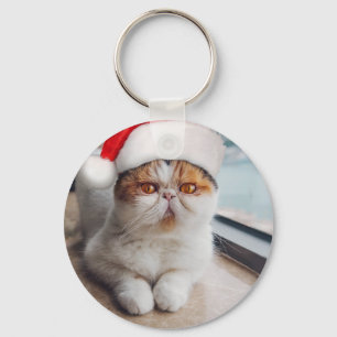 Chaveiro Gato persa maravilhoso com chapéu de Papai Noel