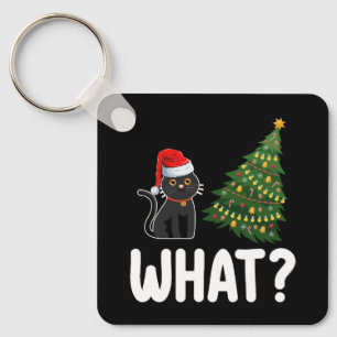 Chaveiro Gato Preto a Empurrar Árvore de Natal Divertido